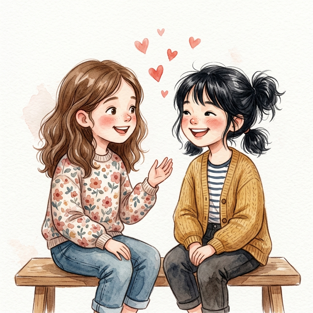 Two girls talking and smiling